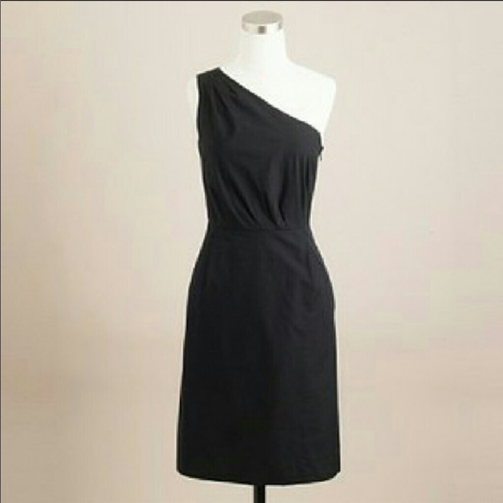 J. Crew Poplin Bridget Black One Shoulder Dress